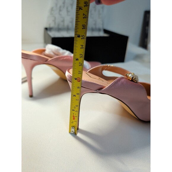 Women's Lulus Satin Pearl Rose Gold Wedding Shoes Pointed High Heels Sephora 10 - Picture 5 of 9